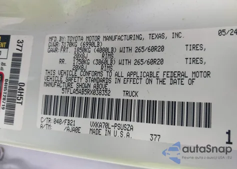 2024 Toyota Tundra Sr5 2Wd from USA, damaged, VIN 5TFLA5AB5RX038352